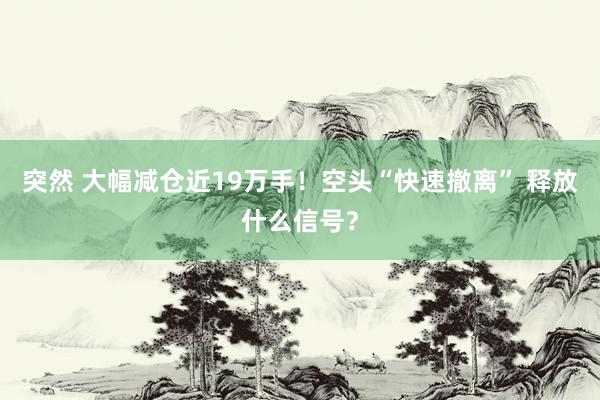 突然 大幅减仓近19万手！空头“快速撤离” 释放什么信号？