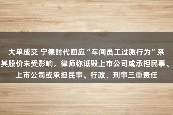 大单成交 宁德时代回应“车间员工过激行为”系恶意造谣，已报警，其股价未受影响，律师称诋毁上市公司或承担民事、行政、刑事三重责任