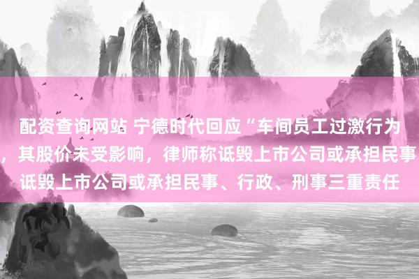 配资查询网站 宁德时代回应“车间员工过激行为”系恶意造谣，已报警，其股价未受影响，律师称诋毁上市公司或承担民事、行政、刑事三重责任
