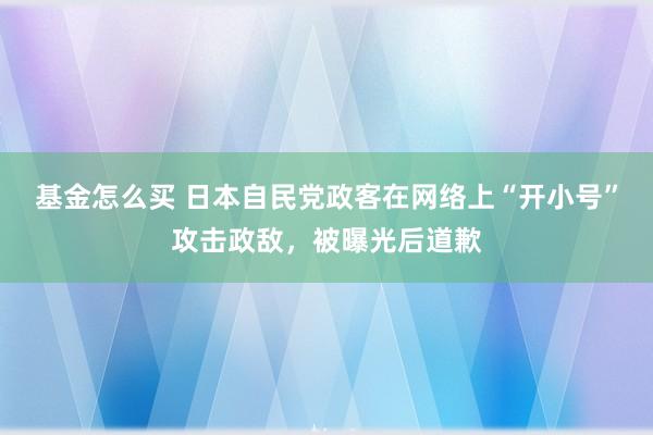 基金怎么买 日本自民党政客在网络上“开小号”攻击政敌，被曝光后道歉