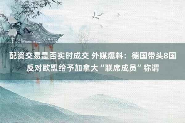 配资交易是否实时成交 外媒爆料：德国带头8国反对欧盟给予加拿大“联席成员”称谓