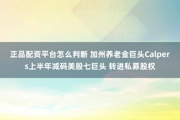 正品配资平台怎么判断 加州养老金巨头Calpers上半年减码美股七巨头 转进私募股权